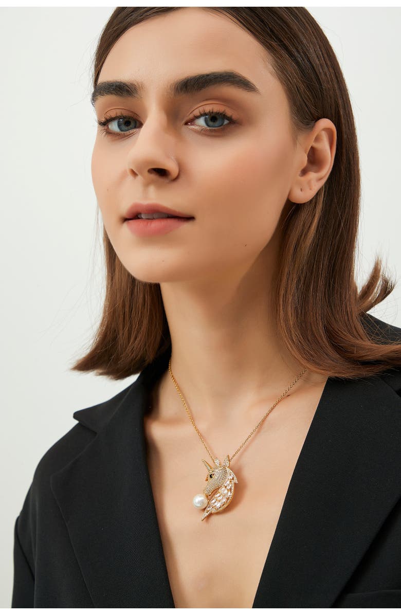 Classicharms Pavé Unicorn Brooch, Alternate, color, Gold