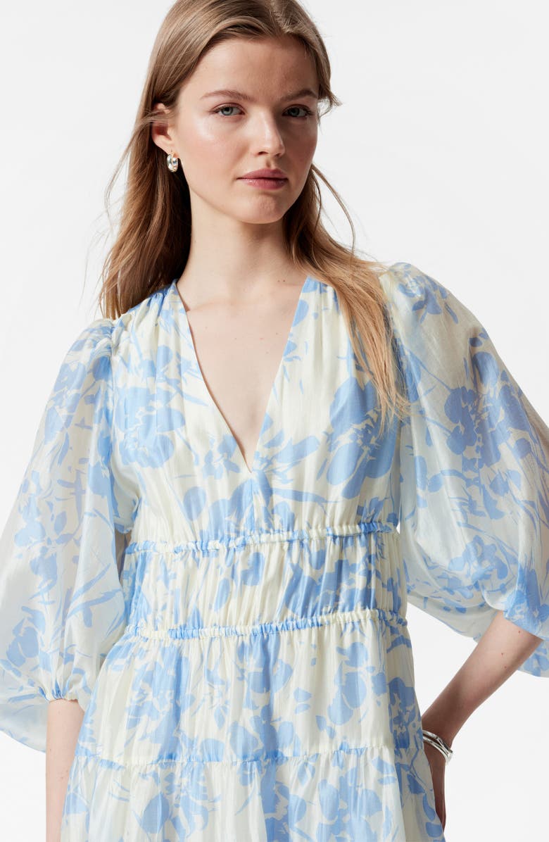 & Other Stories Floral Print Puff Sleeve Dress, Alternate, color, White Dusty Light