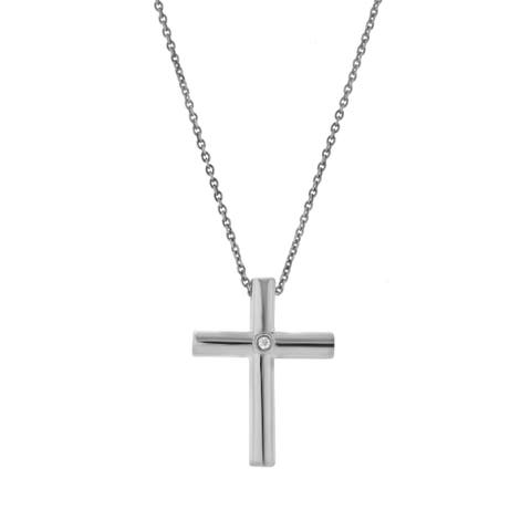 Kalyra Sterling Silver 0.01 Ct Diamond Cross Pendant