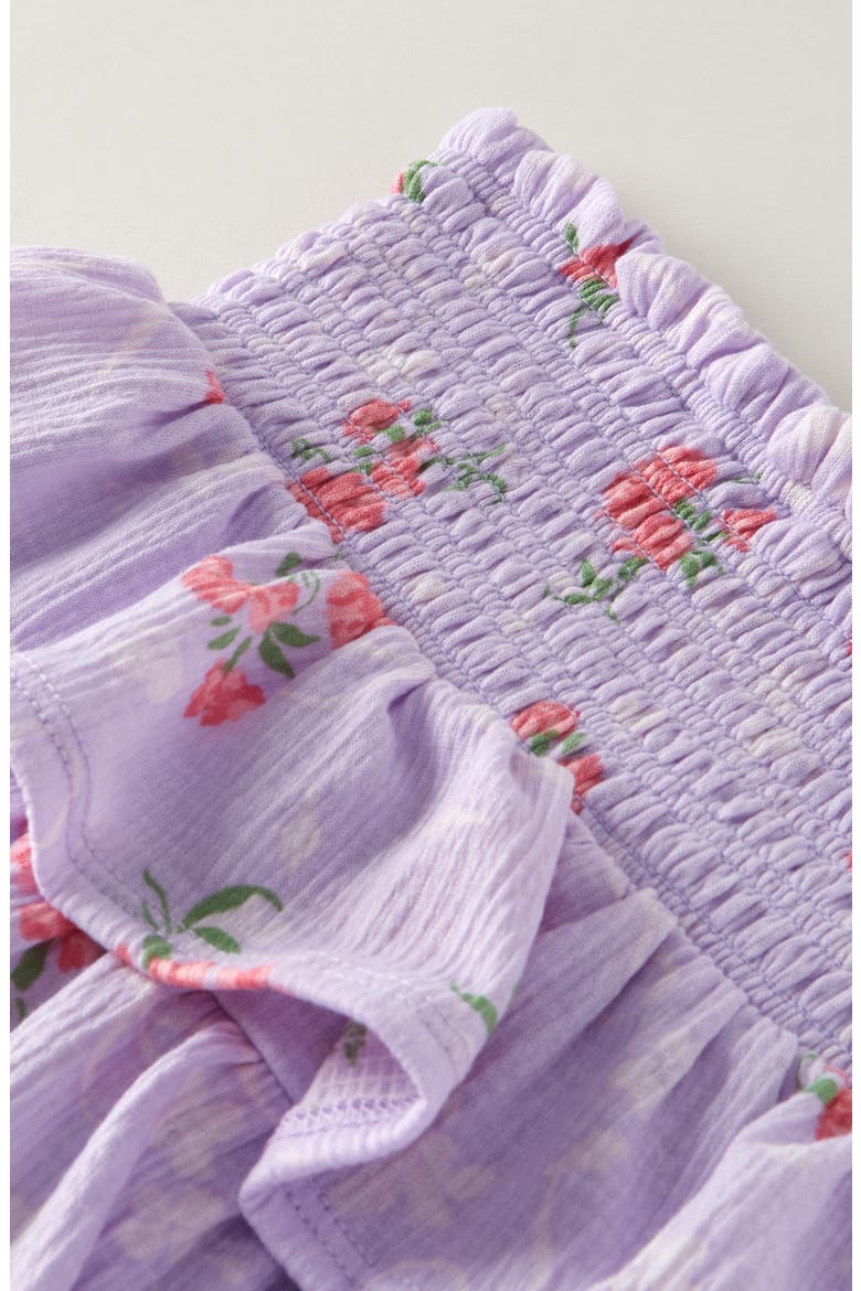 Kids' Smocked Tiered Skirt, Alternate, color, PURPLE SECRET BOW FLORAL