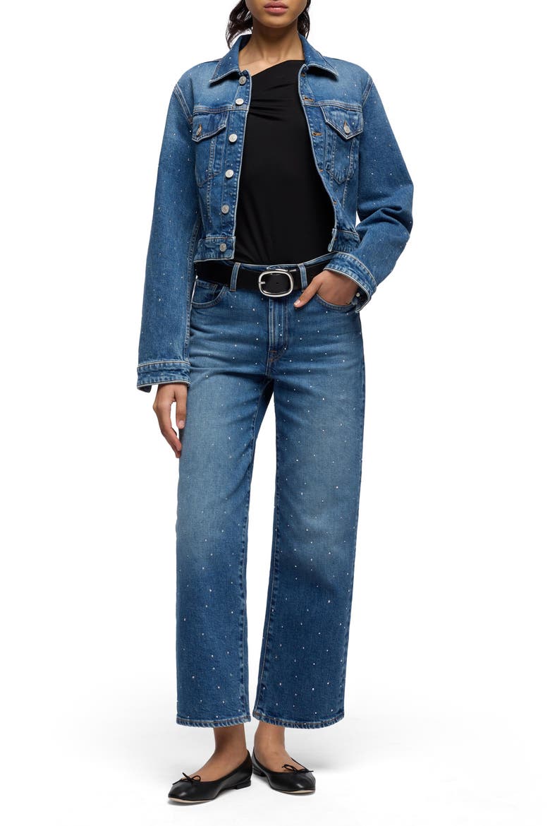 Stovepipe Embellished High Waist Ankle Straight Leg Jeans, Alternate, color, BLUE SHINE
