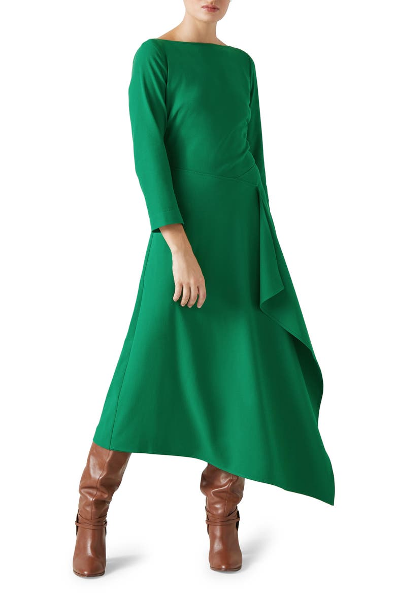 Lena Asymmetric Waterfall Dress, Main, color, GREEN