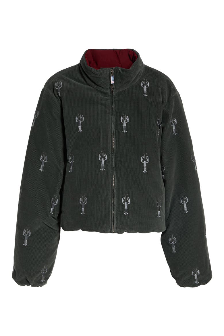 Crop Lobster Stitch Corduroy Reversible Down Jacket, Main, color, MEDIUM GREY
