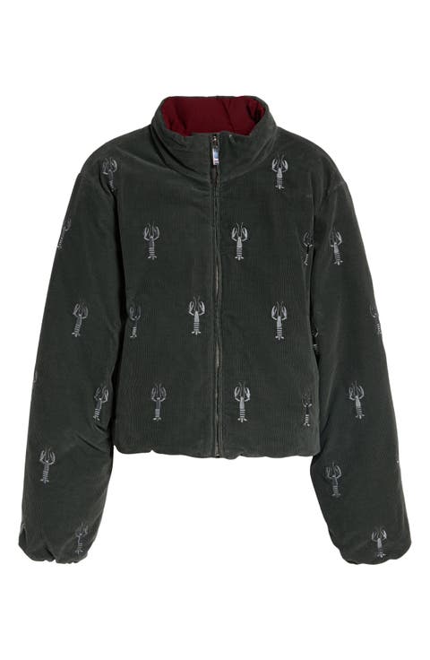 Crop Lobster Stitch Corduroy Reversible Down Jacket