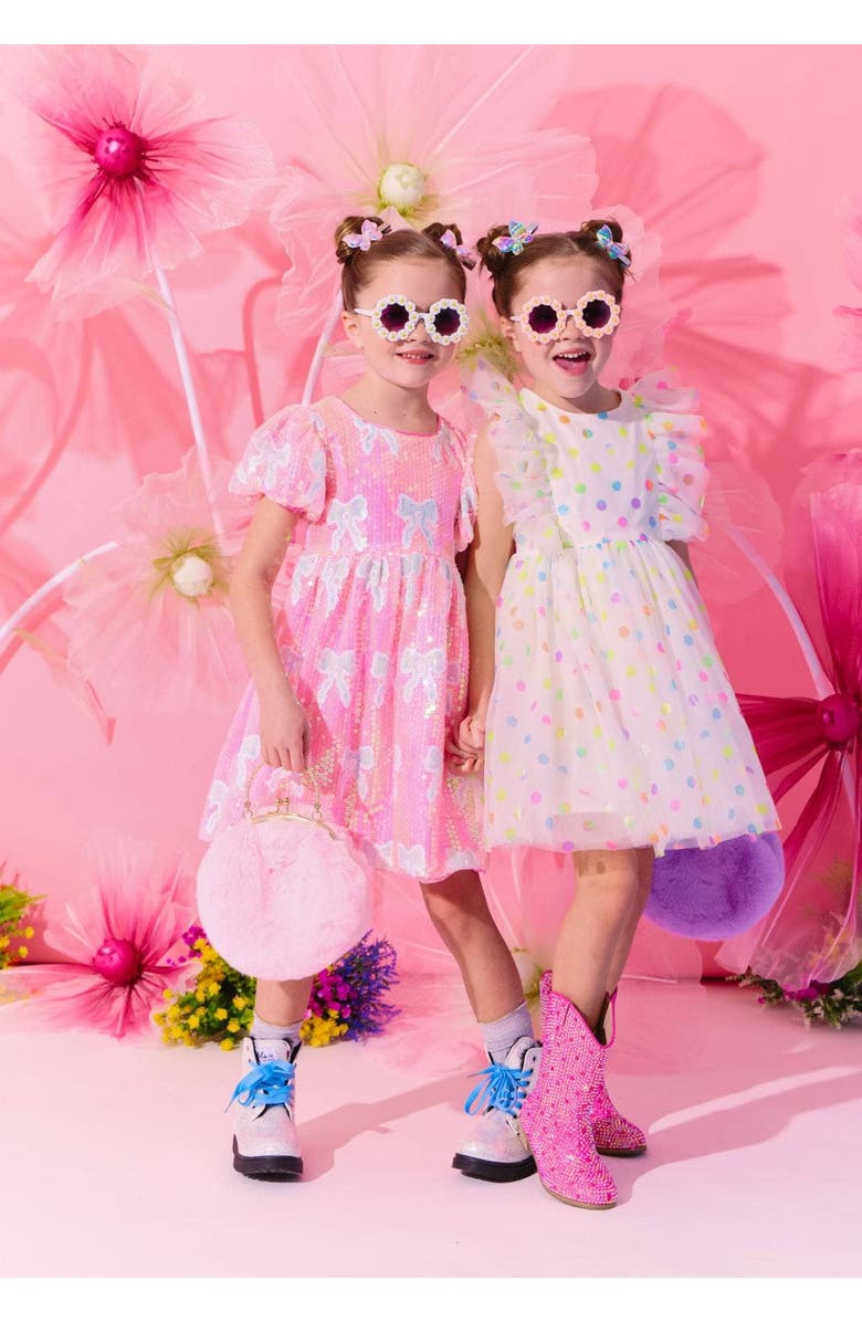 Lola + The Boys Rainbow Confetti Tulle Dress, Alternate, color, Pink