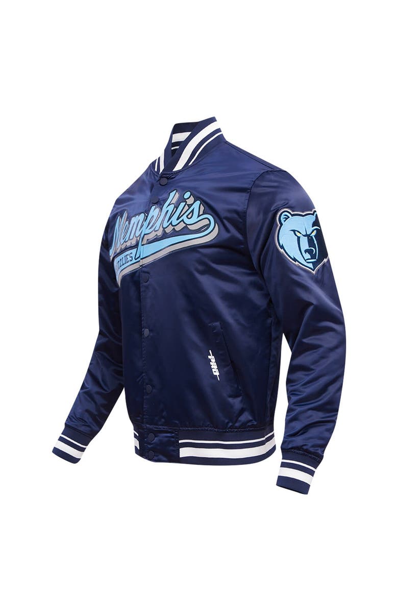 PRO STANDARD Men's Pro Standard Navy Memphis Grizzlies Script Tail Full-Snap Satin Varsity Jacket, Alternate, color, 
