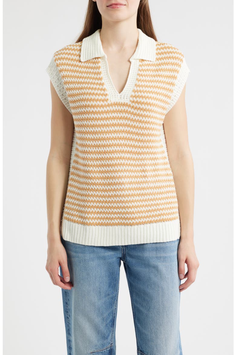 Stripe Sleeveless Johnny Collar Sweater, Main, color, OFF WHITE/ DESERT DUST
