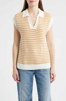 Wit & Wisdom Stripe Sleeveless Johnny Collar Sweater