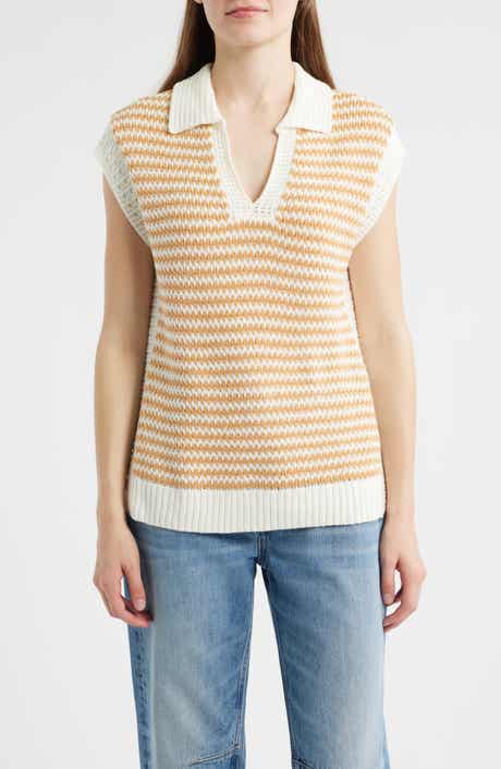 Wit & Wisdom Stripe Sleeveless Johnny Collar Sweater