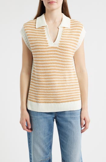 Wit & Wisdom Stripe Sleeveless Johnny Collar Sweater