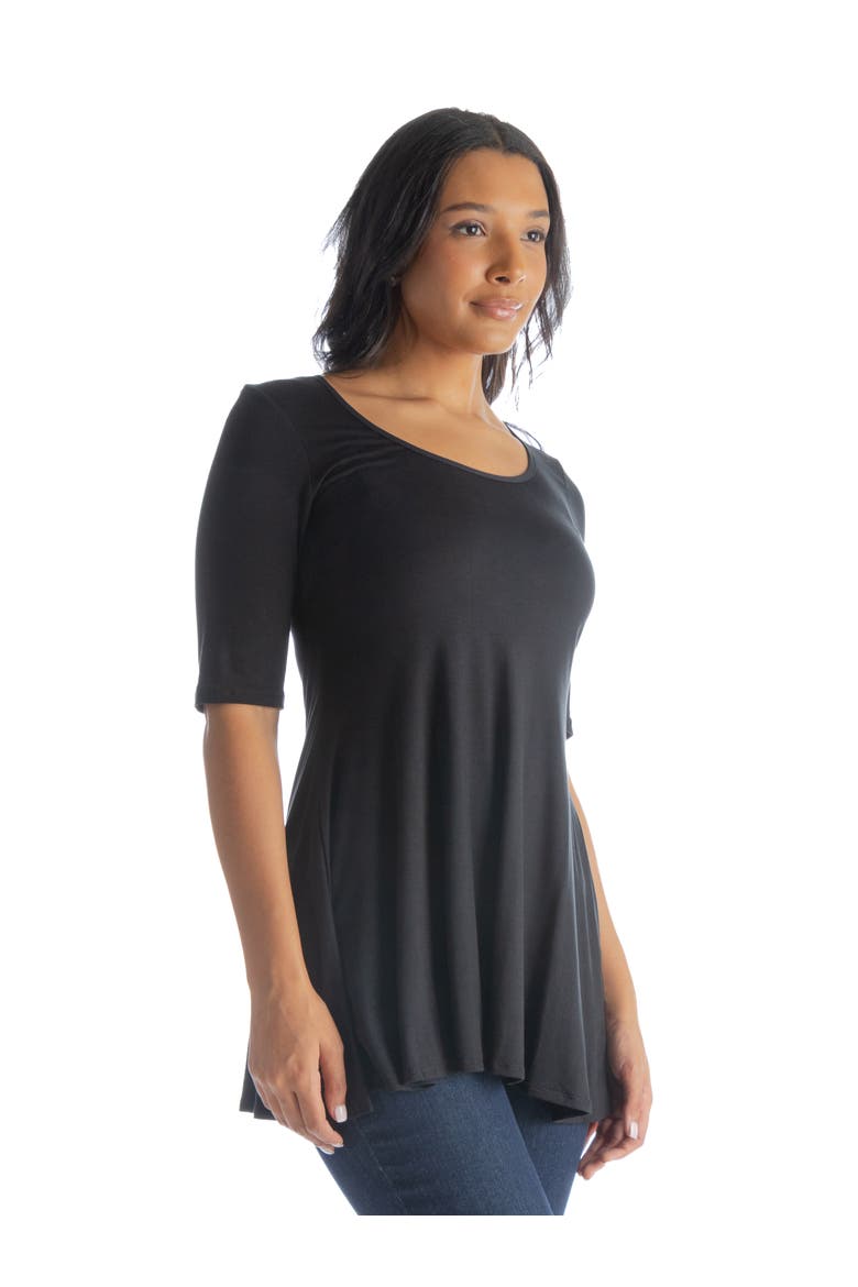 Petites Elbow Sleeve Swing Tunic Top, Alternate, color, Black