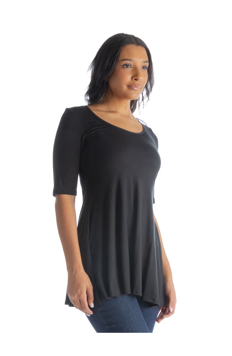 24seven Comfort Apparel Elbow Sleeve Swing Tunic Top, Alternate, color, Black