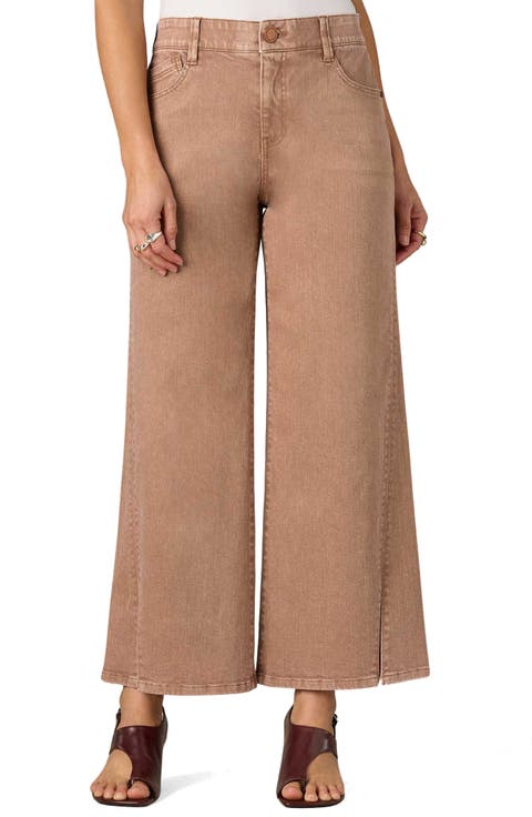 Sam Side Slit High Waist Wide Leg Jeans (Washed Soft Mink) (Regular & Petite)