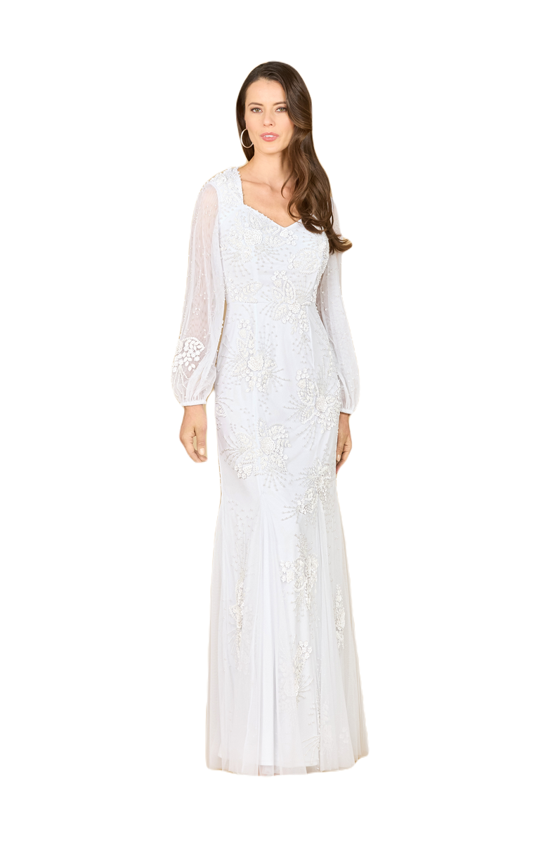LARA New York Long Sleeve Beaded Bridal Gown, Main, color, Ivory
