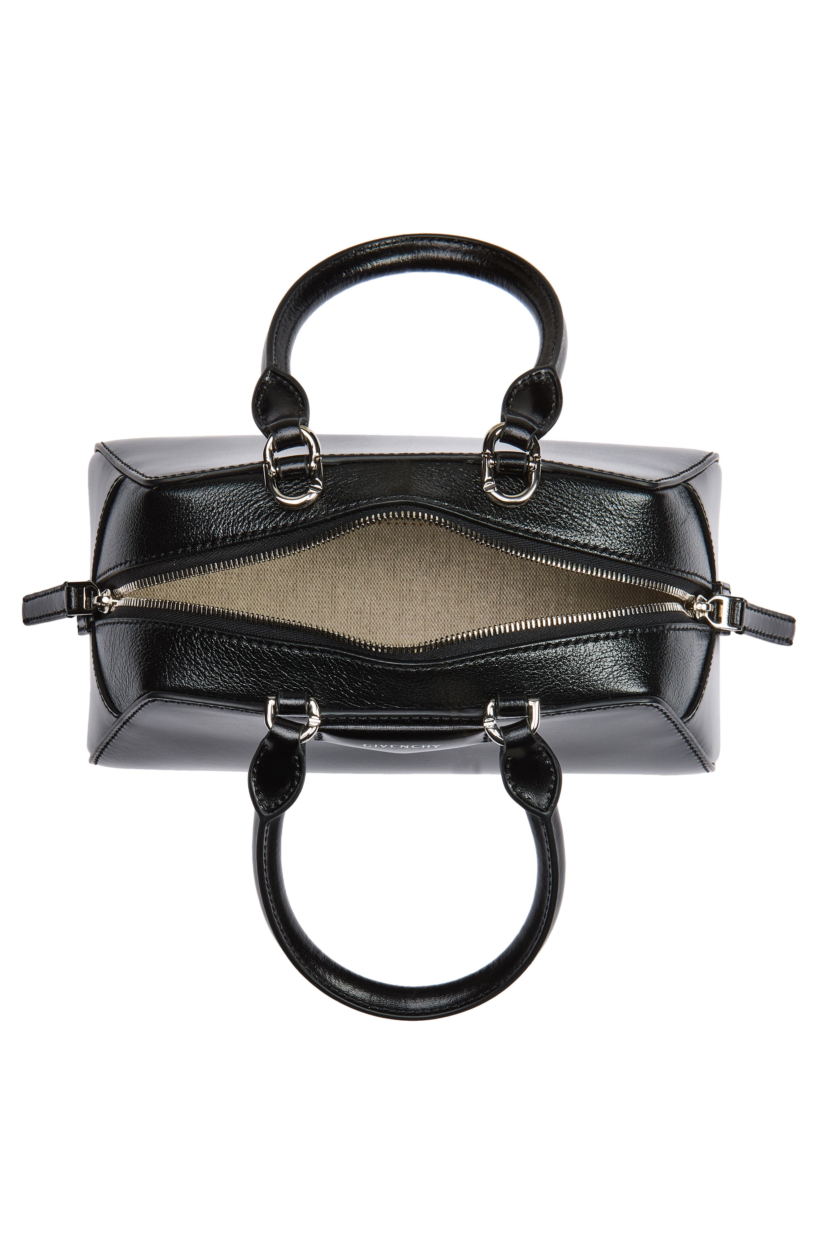 Givenchy Mini Antigona Leather East/West Satchel, Alternate, color, Black