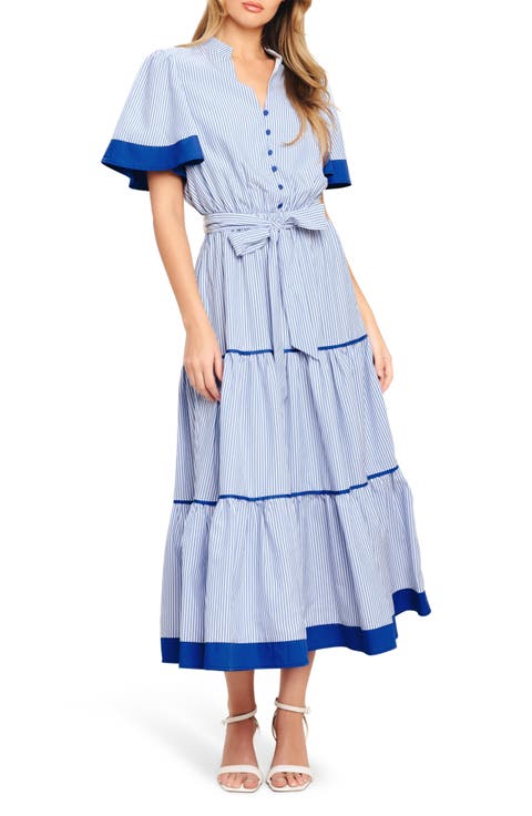 Stripe Short Sleeve Midi Shirtdress