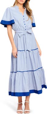 FLYING TOMATO Stripe Short Sleeve Midi Shirtdress