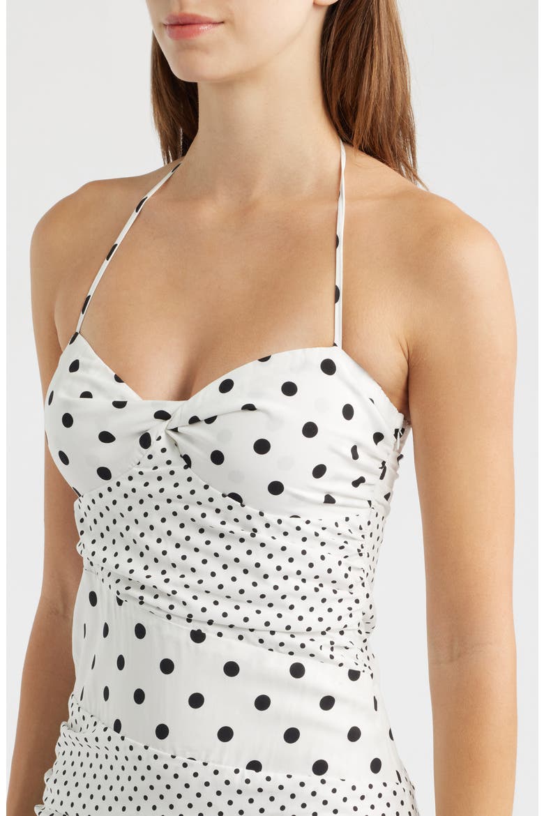 Marguerite Halter Dot Print Maxi Dress, Alternate, color, WHITE POLKA