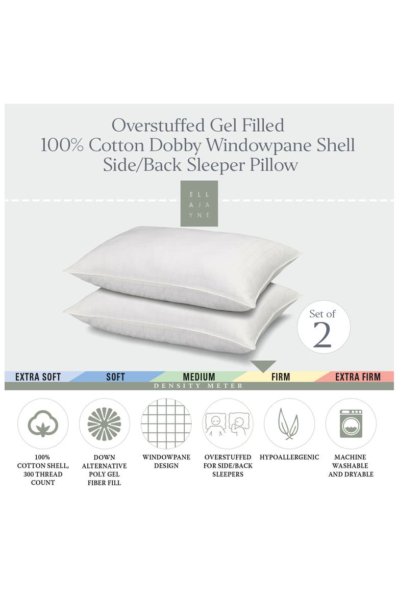 100% Cotton Dobby-Box Shell Firm Back/Side Sleeper Down Alternative Pillow, Set of 2, Alternate, color, WHITE
