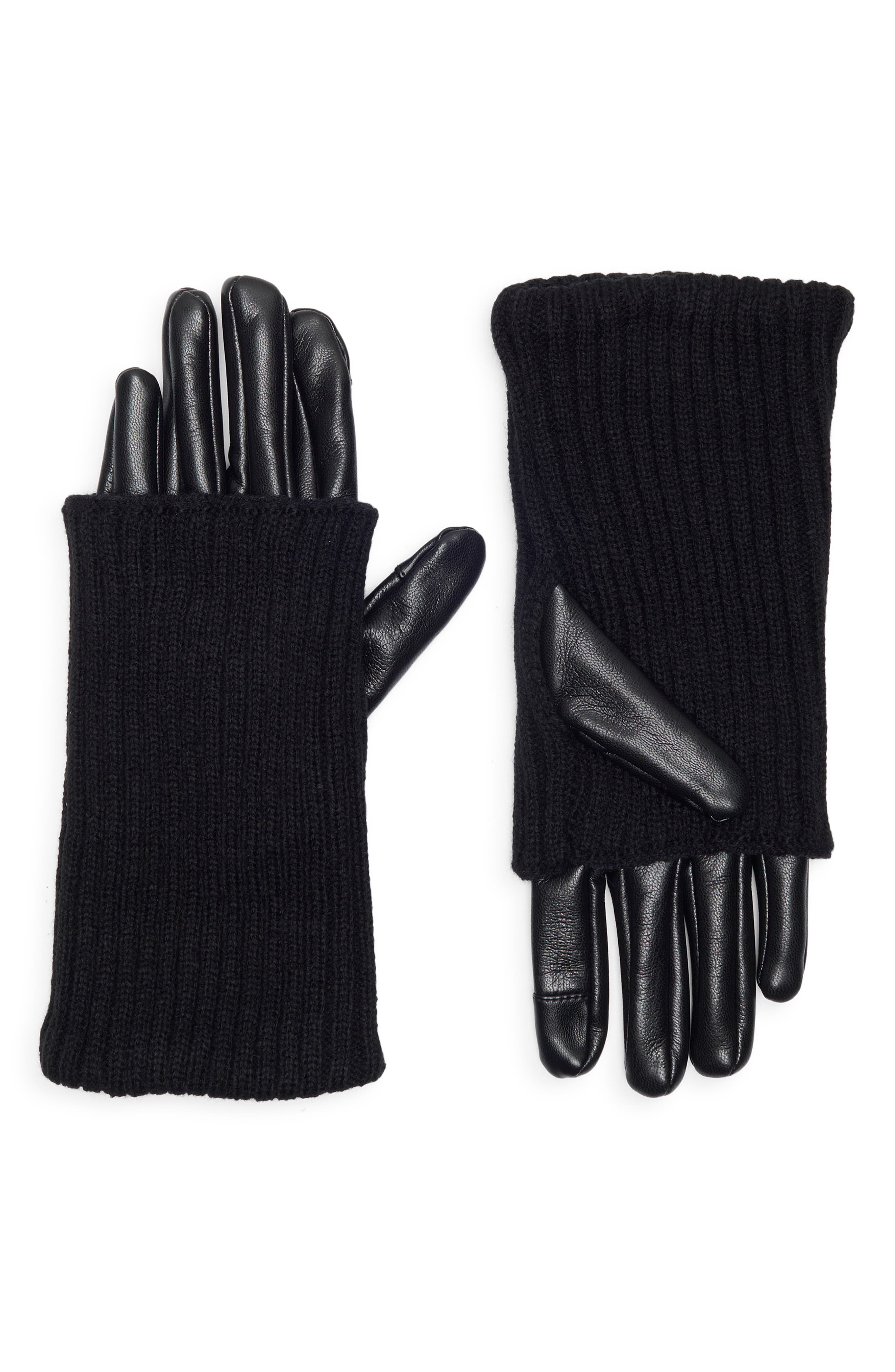 Steve Madden Rib Knit Faux Leather Gloves