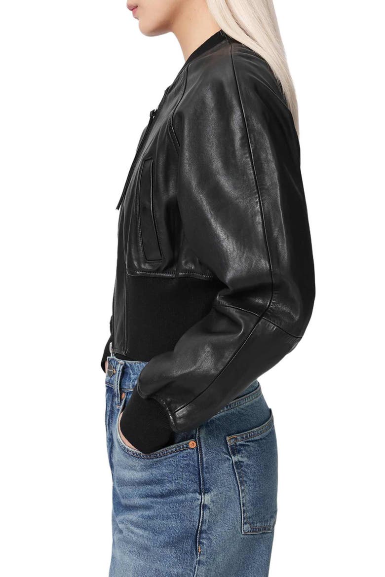 Suri Leather Bomber Jacket, Alternate, color, BLACK
