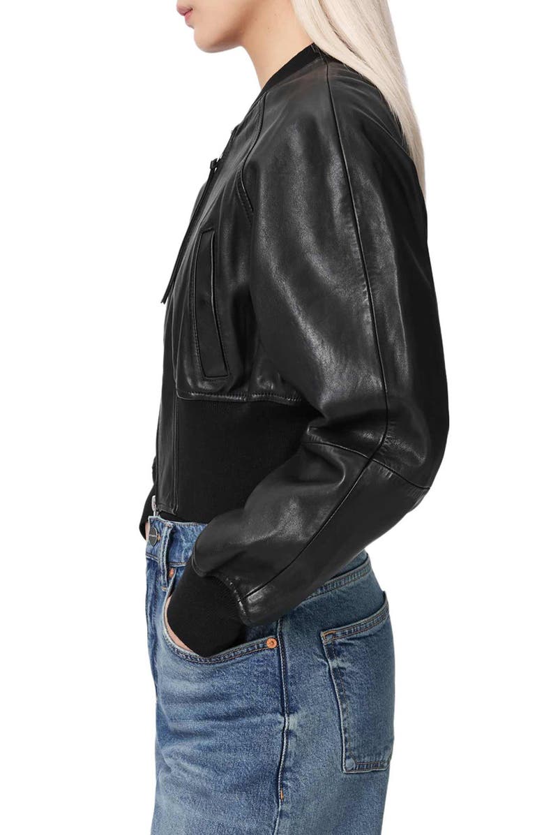 AllSaints Suri Leather Bomber Jacket, Alternate, color, Black
