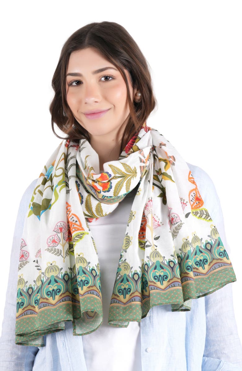 Vismaya Floral Cotton Scarf, Alternate, color, Ivory