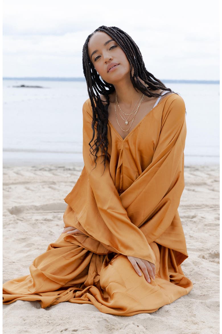 Tie Front Kaftan, Alternate, color, GOLD
