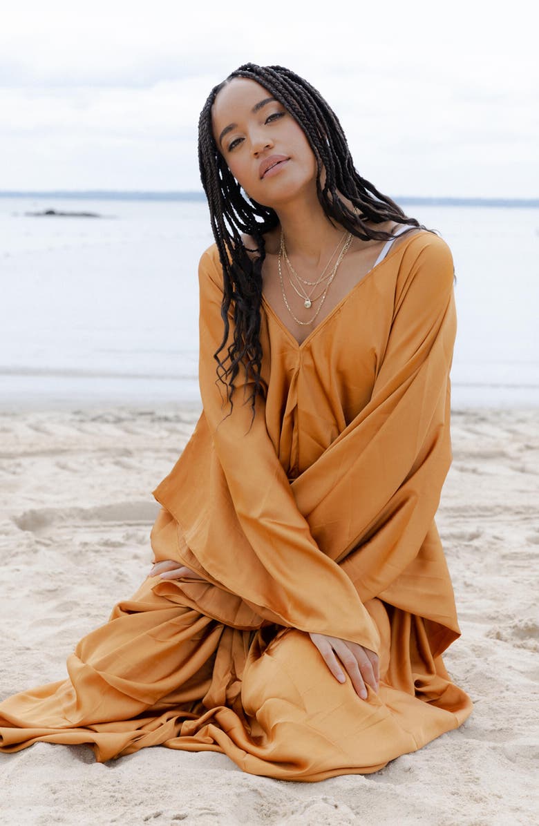 SAACHI Tie Front Kaftan, Alternate, color, Gold