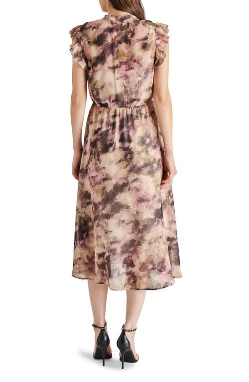 STEVE MADDEN STEVE MADDEN ALLEGRA ABSTRACT PRINT RUFFLE CHIFFON MIDI DRESS 