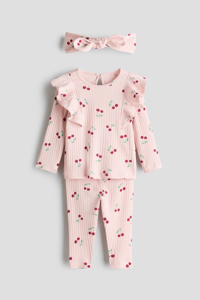 3-Piece Printed Cotton Set, Alternate, color, Light pink/cherries