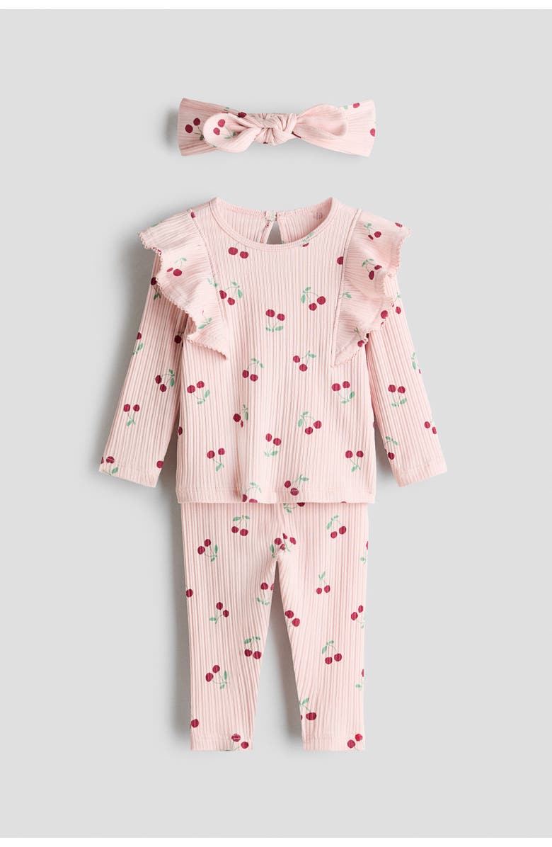 H&M 3-piece printed cotton set, Main, color, Light Pink/Cherries