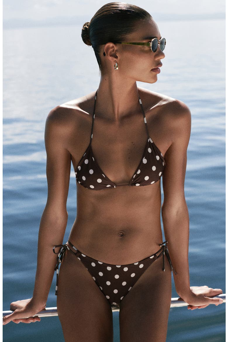 Dot Side Tie Bikini Bottoms, Alternate, color, BROWN