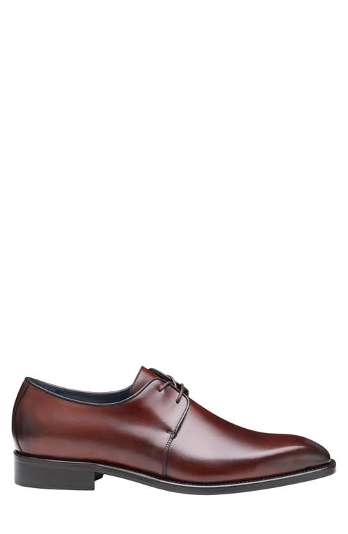Johnston & Murphy Collection Larson Plain Toe Derby In Mahogany Italian Calfskin