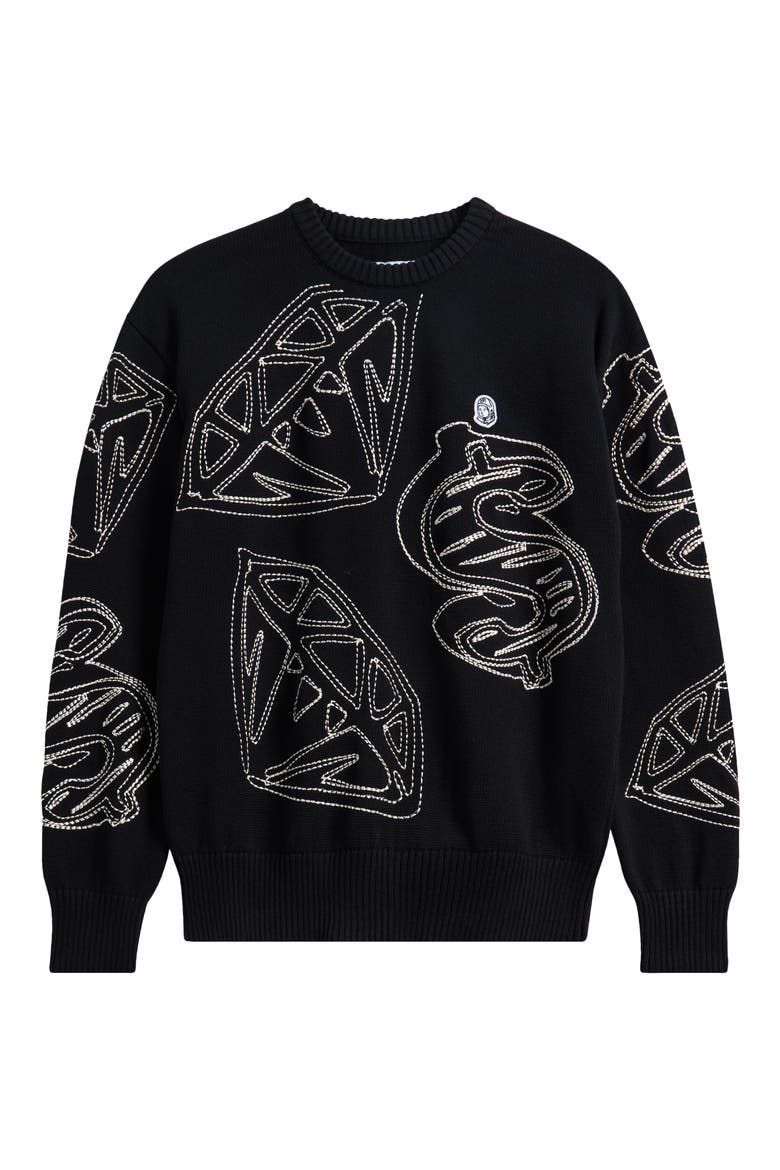 Diamond Dollar Crewneck Sweater, Alternate, color, BLACK