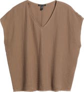 Eileen Fisher V-Neck Dolman Sleeve Organic Cotton Gauze Top