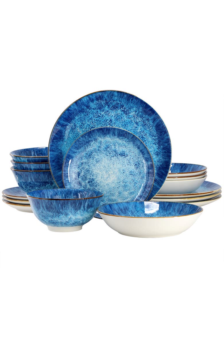 Oceanus 16 Piece Porcelain Double Bowl Dinnerware Set, Main, color, White
