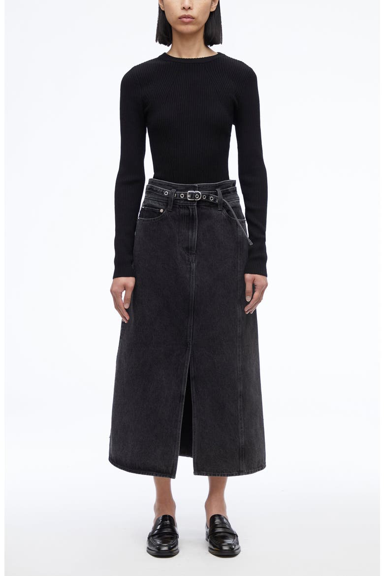 A-Line Denim Midi Skirt, Alternate, color, WASHED BLACK
