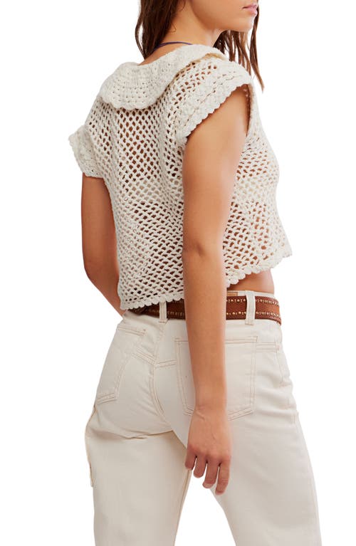 Free People Lily Crop Crochet Cardigan In White