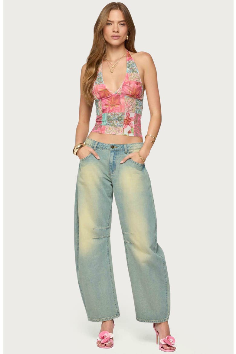 Catie Patchwork Mesh Halter Top, Alternate, color, PINK MIX