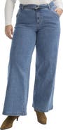 June + Vie Curvie Fit High Waisted Wide Leg Utility Jean