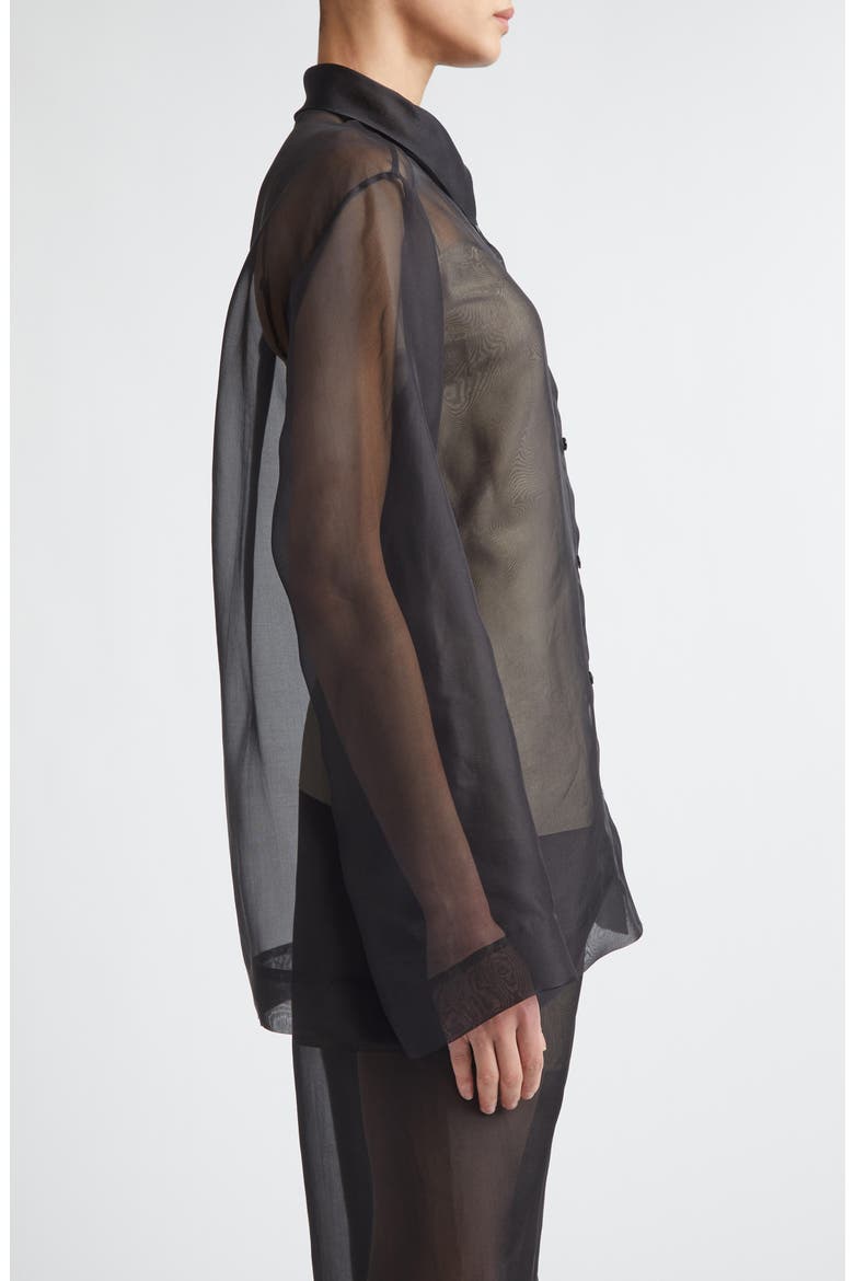 Lisse Classic Silk Organza Button-Up Shirt, Alternate, color, BLACK