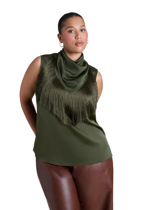 Satin Fringed Scarf Top