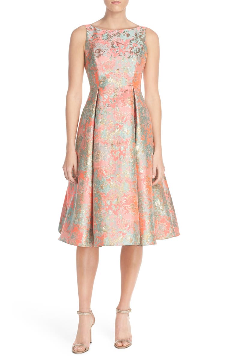 Adrianna Papell Metallic Jacquard Fit & Flare Dress, Alternate, color,