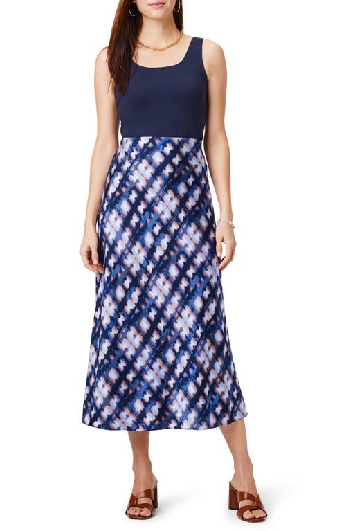 Nic + Zoe Shibori Glow Midi Skirt In Indigo Multi