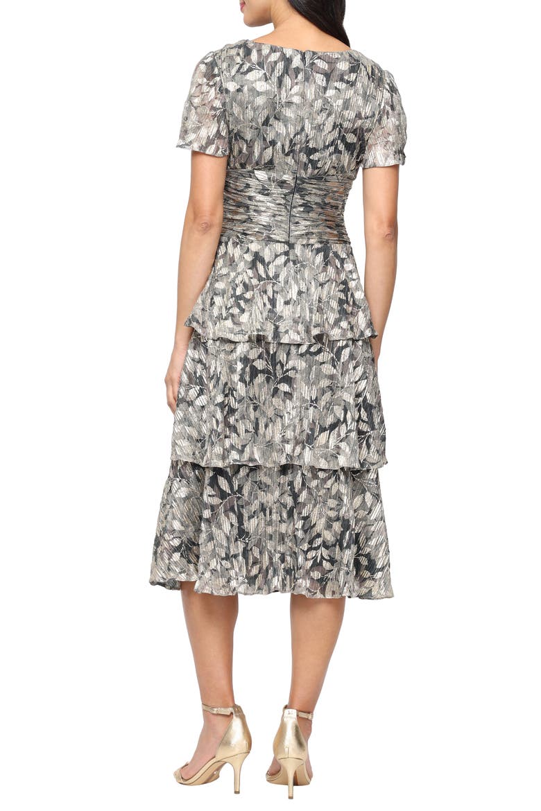 Metallic Tiered Surplice Neck Midi Dress, Alternate, color, BLACK GOLD