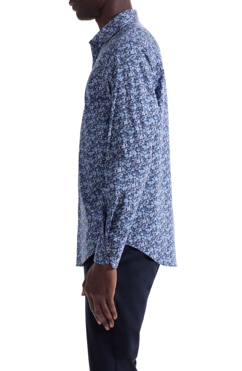 Bugatchi Axel Trim Fit Floral Stretch Cotton Button-Up Shirt, Alternate, color, Cobalt