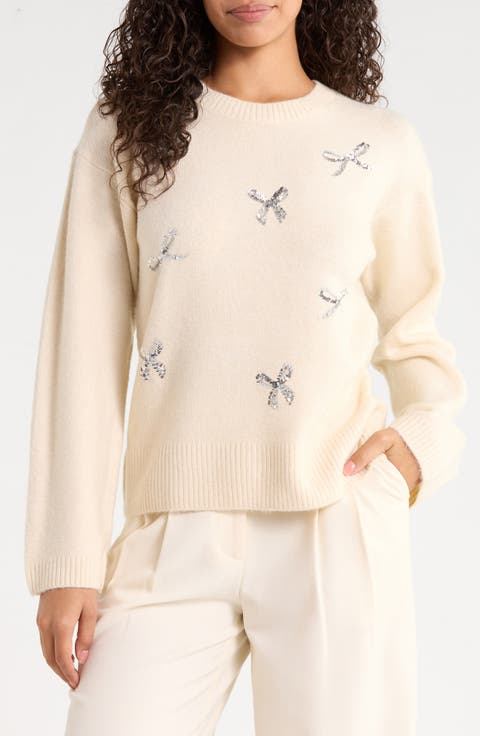 Sequin Bow Crewneck Sweater