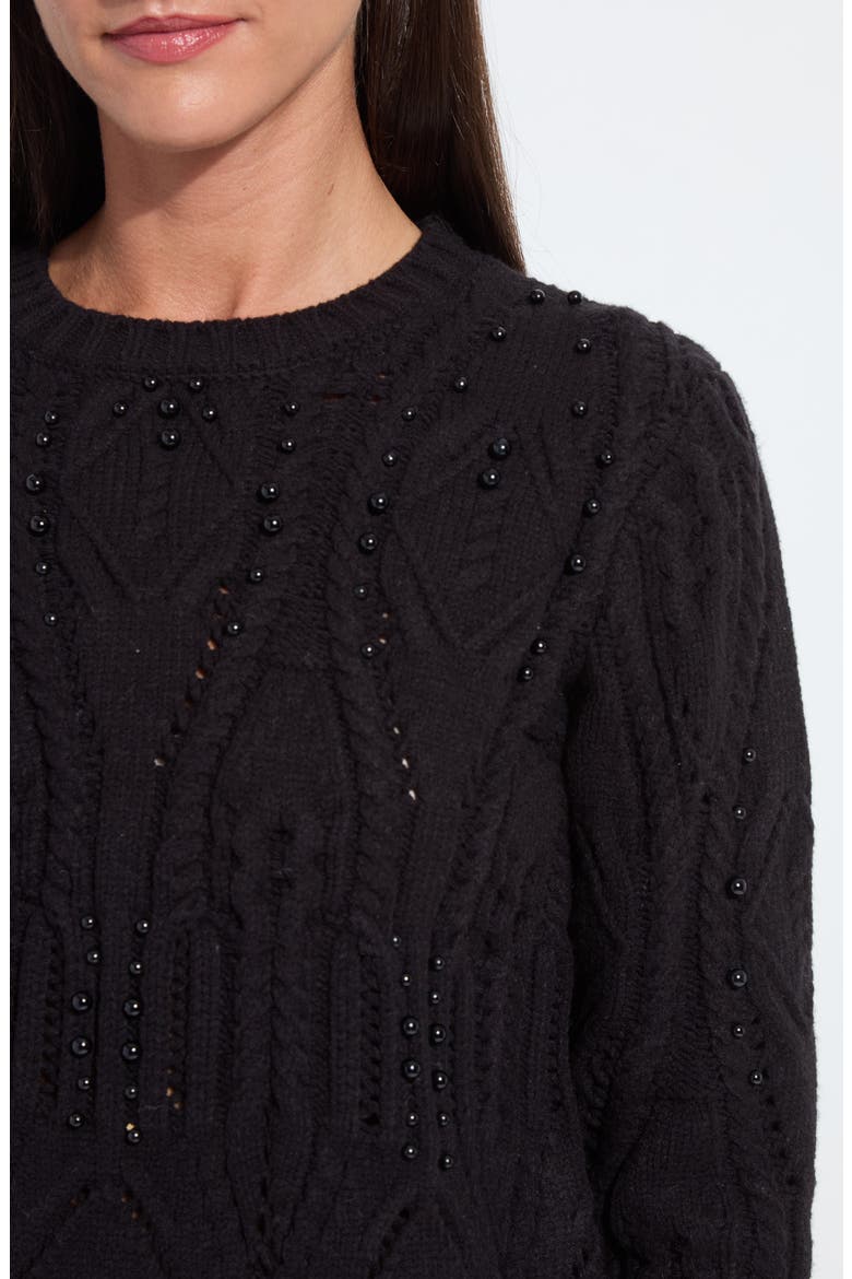 Eliza Cozy Embellished Cable Sweater, Alternate, color, BLACK