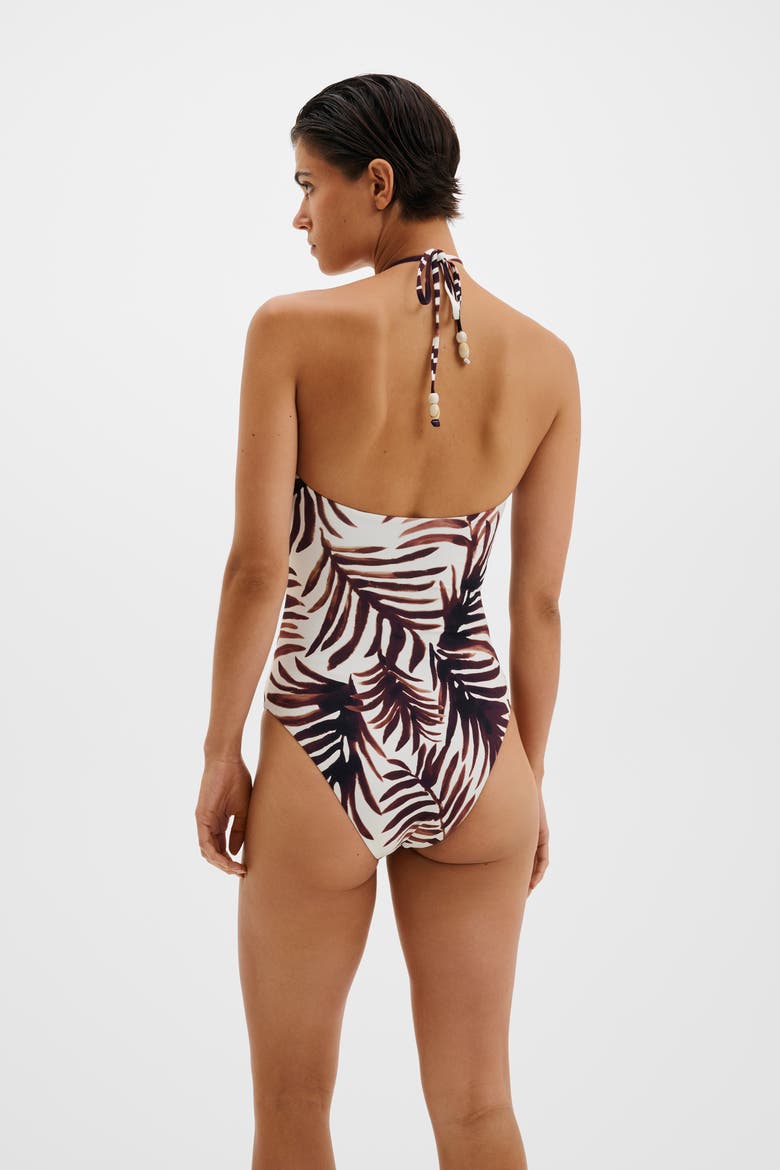 Idalia Bandeau Cut Out Swimsuit, Alternate, color, Burnt Leaf